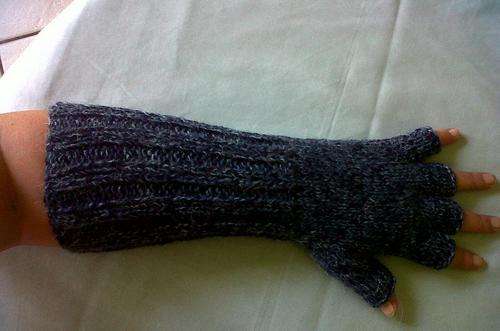 Long cuff bluegrey plain Fingerless gloves / wrist warmer knitted by hand fit average female hand