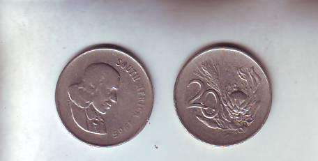 Circulated 1965 South African  20c coins price per coin