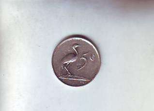Circulated 1986 South African  5c coin