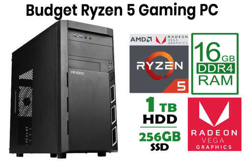 Budget Ryzen 5 Gaming PC - Ryzen 5, 16GB RAM, SSD + HDD, RX Vega 11 graphics