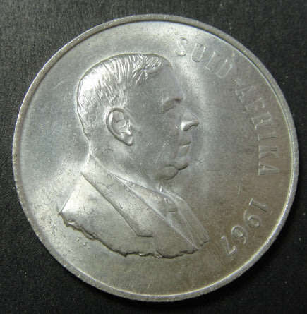 Crazy R1 Start Auction! Republic of South Africa SILVER R1 of 1967 (Afrikaans)