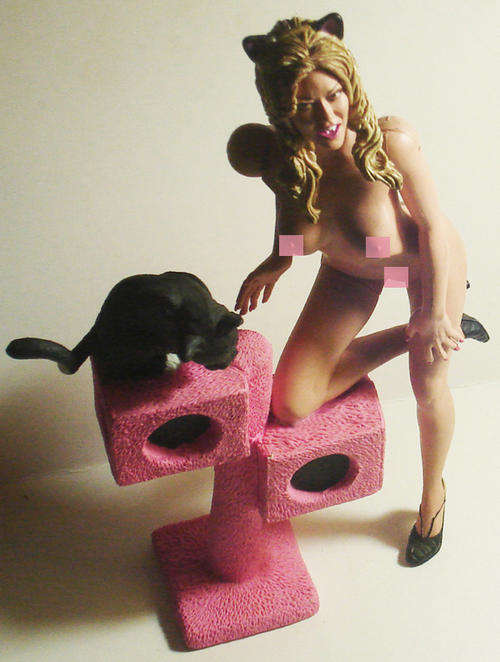 Nude Julie Meadows Figurine with display and cat
