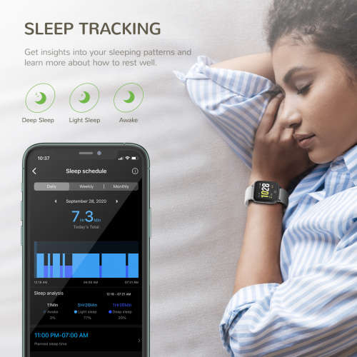 Letsfit - ID205S Smart Watch - Black Case with Grey Band