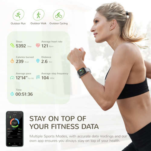 Letsfit - ID205S Smart Watch - Black Case with Grey Band