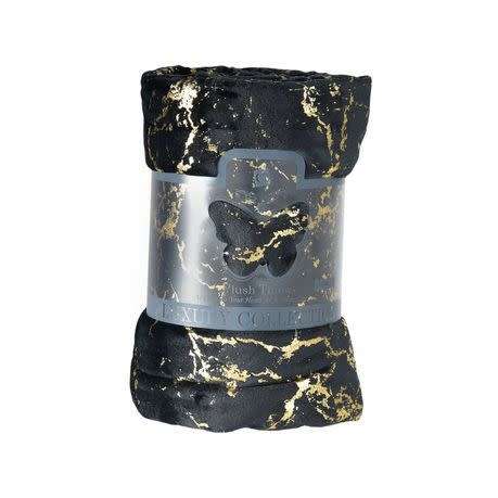 Sesli Plush Throw - Black & Gold Pattern