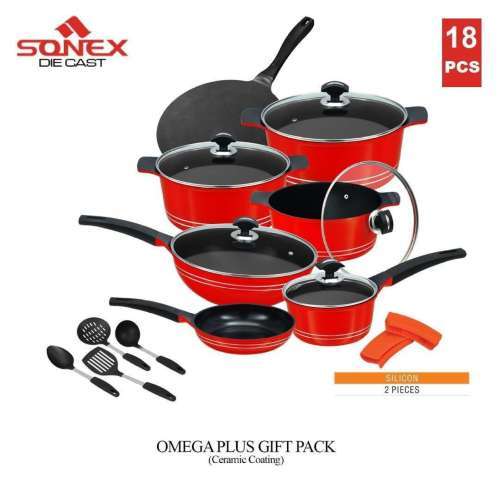 Sonex-die cast pot set 18 piece - Red