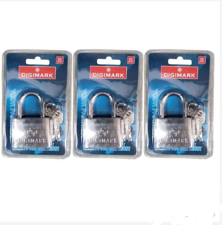 Digimark 50mm Padlock with Keys - 3 Pack