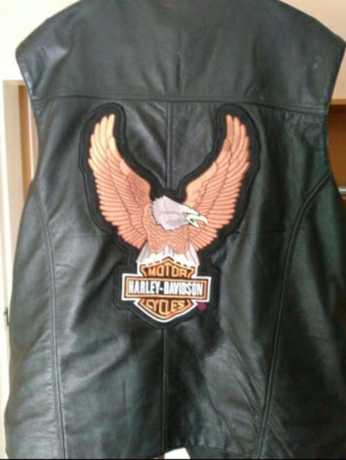Genuine Leather Waist Coat with Harley Davidson Eagle patch. Size 4xl