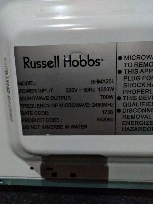 Russell Hobbs 20L Microwave !!!!! Pickup only in Sasolburg !!!!!