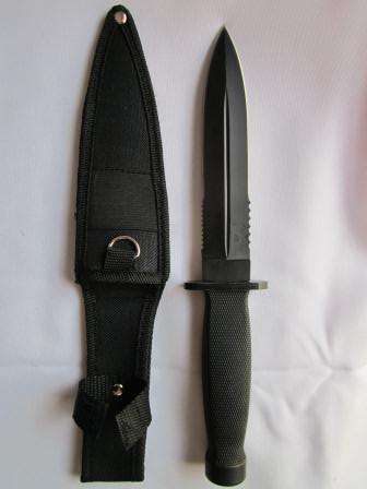 Survival knife - Black handle - blade sharpened both sides
