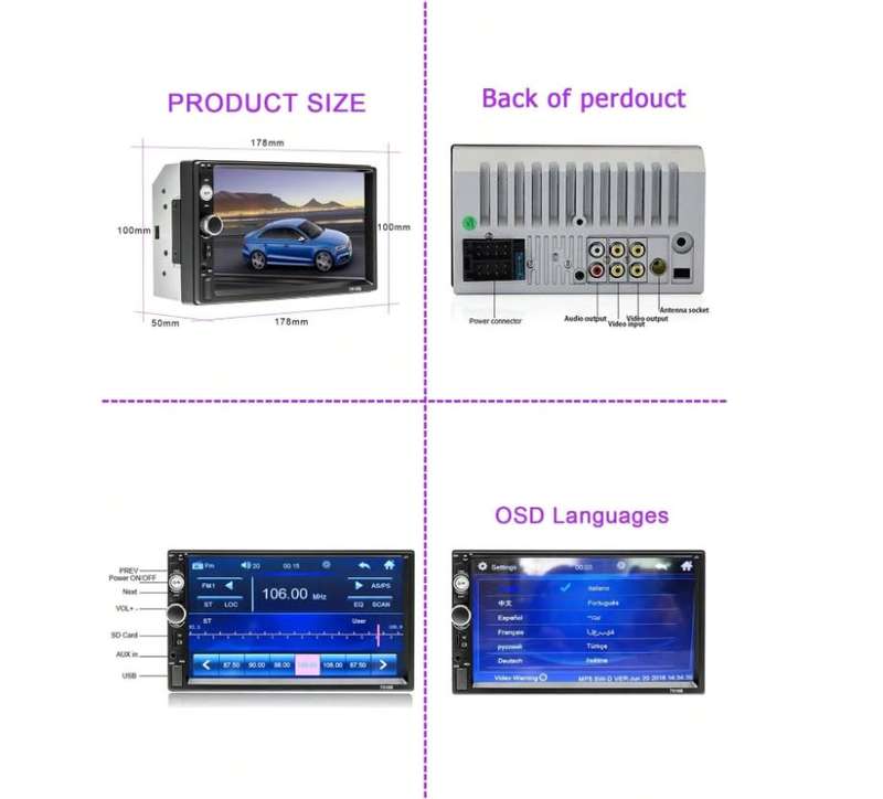 7-inch Double Din Car Stereo Receiver 2 Din Car Radio Autoradio Touchscreen BT MP5 Player