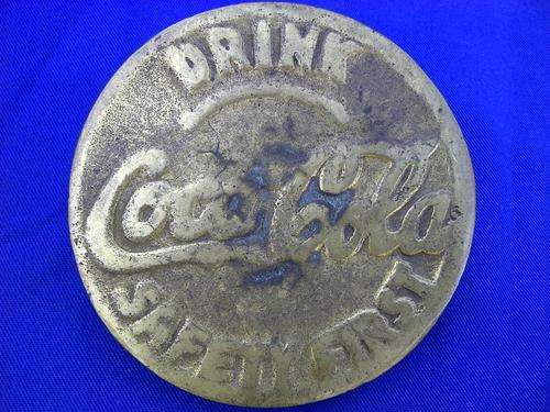 100% GENUINE,ORIGINAL! 1930's COCA-COLA "DRINK COCA COLA SAFETY FIRST" BRASS SIDEWALK MARKER!
