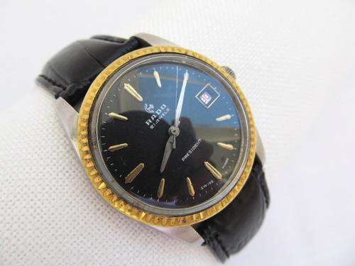 VINTAGE AITHENTIC RADO PRESIDENT MENS GOLD SS FLUTED ROUND DATE WATCH