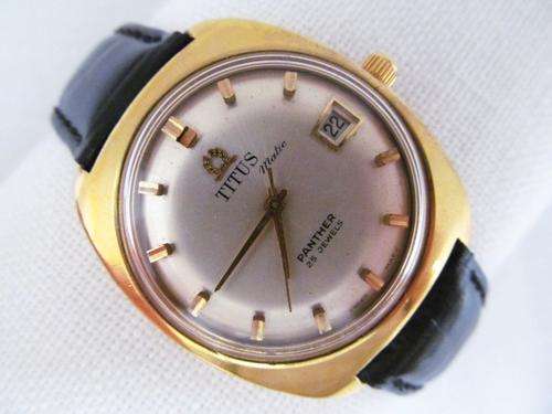 RARE TITUS MATIC PANTHER 25 JEWELS LEATHER MENS WATCH