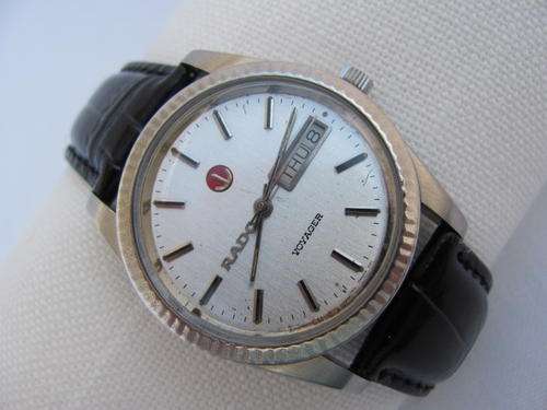 RARE RADO VOYAGER FLUTED MENS SS DAY DATE WATCH
