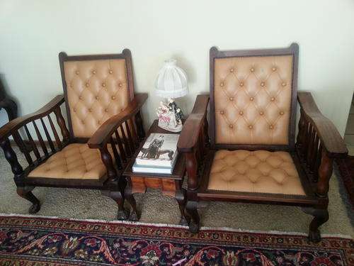 Stinkwood and genuine leather two Morris chairs - stunning and very rare!!!