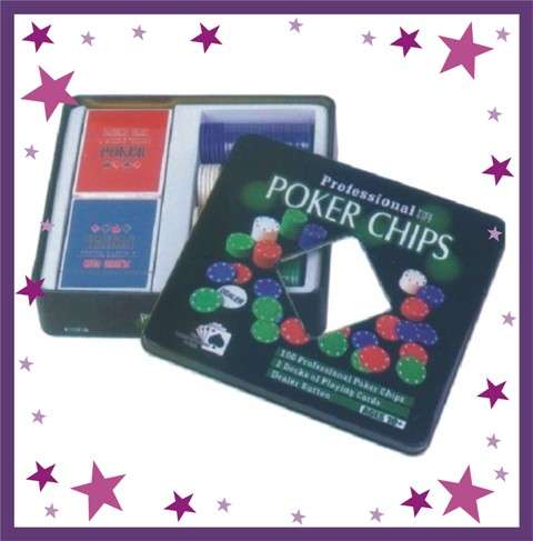 POKER SET- 100 Piece Chips & 2 Decks of Playing Cards - Time to have some fun!! - BID NOW!