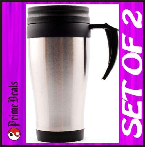 2 x THERMAL MUGS - The ideal camp/travel accessory! - 450ml - DOUBLE WALL STAINLESS STEEL WITH LID!!