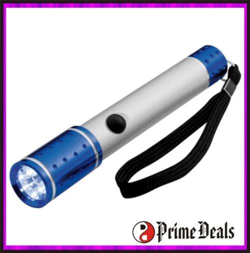 **R1** - METAL TORCH IN SILVER WITH A BLUE TRIM - 3 LED's with a loop - Great Gift Idea!! - BID NOW!