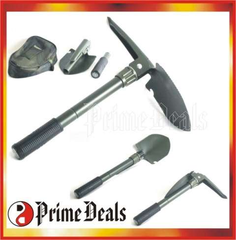 2 to Go! COMPACT CAMPING / TRAVEL / MILITARY FOLDING SHOVEL - Spade, Dibble Pick, Saw - GREAT ITEM!