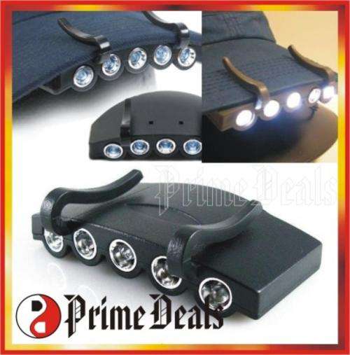 6 Units to GO!! 5 LED CAP LIGHT - Attach on brim of your cap - Waterproof!! ***CLEARANCE SALE***