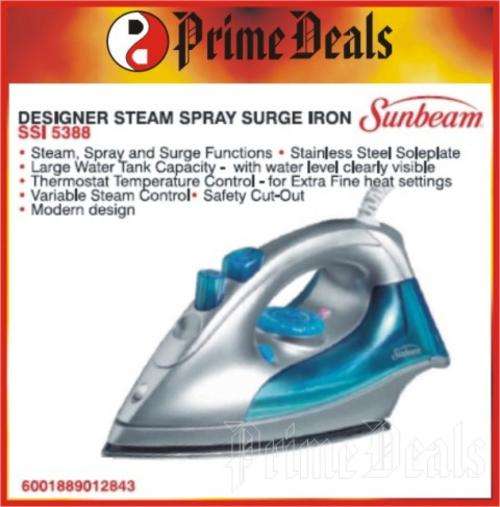 2 to GO!! SUNBEAM DESIGNER SSi-5388 STEAM / SPRAY / SURGE IRON - 1200W -  Large Water Tank Capacity.