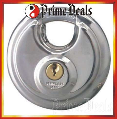 12 to GO! 90mm STAINLESS STEEL DISC PADLOCK with 2 Keys - Ultra Hardware Products - Blister Packed!!