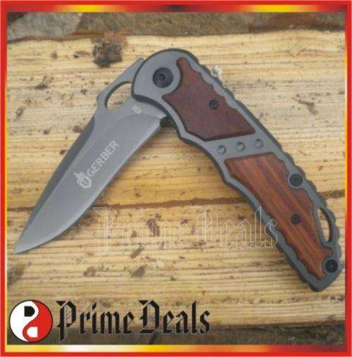 2 to Go!! GERBER KAYU X36 KNIFE - Titanium Plated Stainless Blade! Wood Handle - SUPER QUALITY!