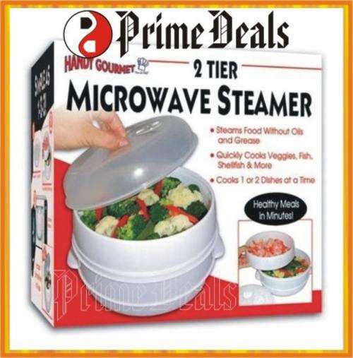 2 to Go!! HANDY GOURMET 2 TIER MICROWAVE STEAMER - Healthy Meals in Minutes!!