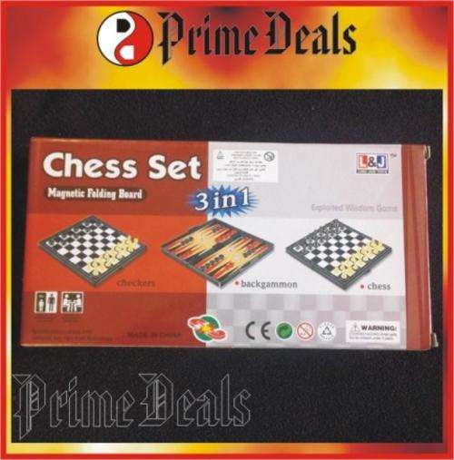 CHESS, CHECKERS & BACKGAMMON - MAGNETIC FOLDING BOARD - 8 to Go!!