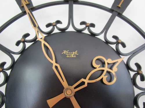 VINTAGE KIENZLE WROUGHT IRON MECHENICAL BATTERY OPERATED WALL CLOCK