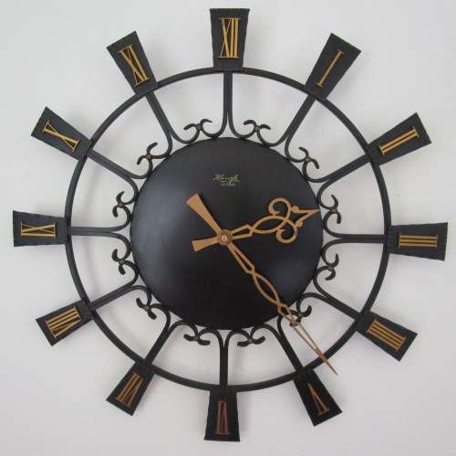VINTAGE KIENZLE WROUGHT IRON MECHENICAL BATTERY OPERATED WALL CLOCK