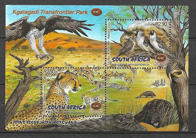 2001 KGALAGADI TRANSFRONTIER PARK COVER AND MNH BLOCK AS PER SCAN