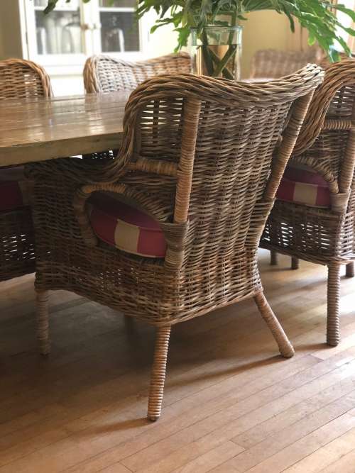 Cane Wicker Chairs - Full Set of 8 with Cushions Included