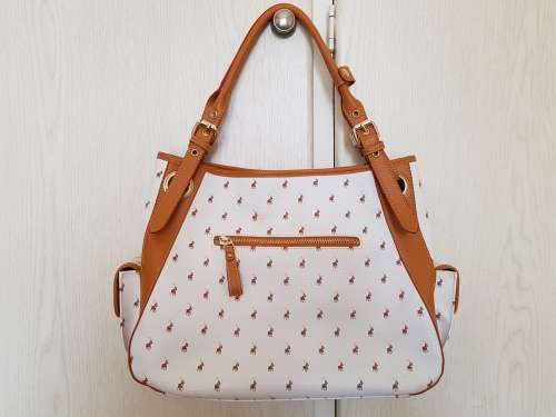 White and Brown shoulder Polo Handbag (Leather)