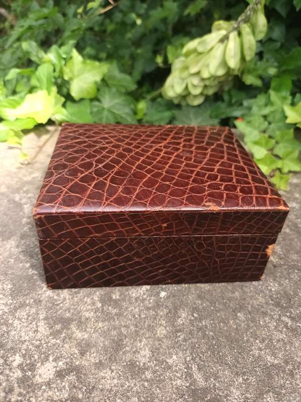 VINTAGE Swiss Made Embossed Crocodile Trinket Box No. 1201