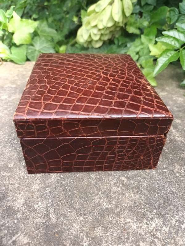 VINTAGE Swiss Made Embossed Crocodile Trinket Box No. 1201