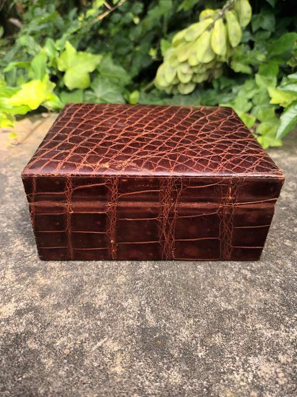 VINTAGE Swiss Made Embossed Crocodile Trinket Box No. 1201