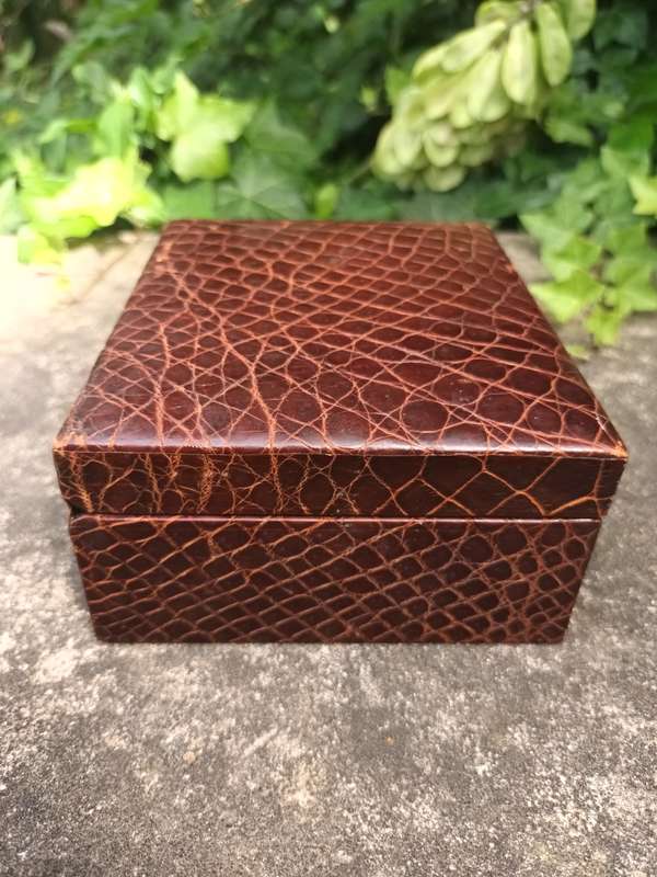 VINTAGE Swiss Made Embossed Crocodile Trinket Box No. 1201