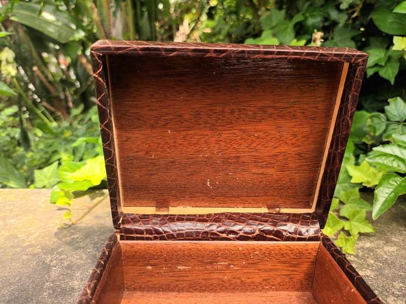 VINTAGE Swiss Made Embossed Crocodile Trinket Box No. 1201