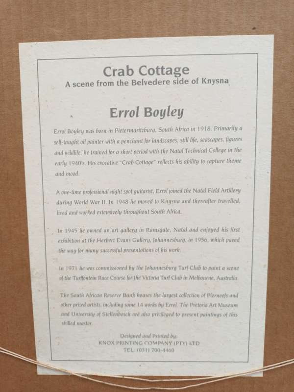 CRAB COTTAGE A scene from the Belvedere side of Knysna ERROL BOYLEY