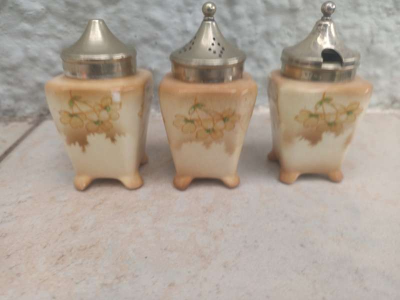 Cruet Set Salt And Pepper Shakers Condiment Mustard Pot 1930s Hanley Pottery Lancaster Ltd