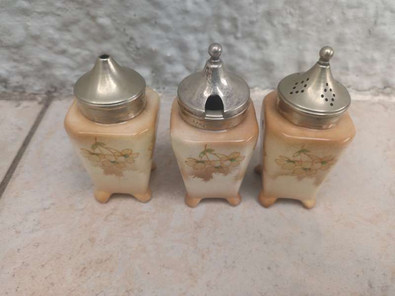Cruet Set Salt And Pepper Shakers Condiment Mustard Pot 1930s Hanley Pottery Lancaster Ltd