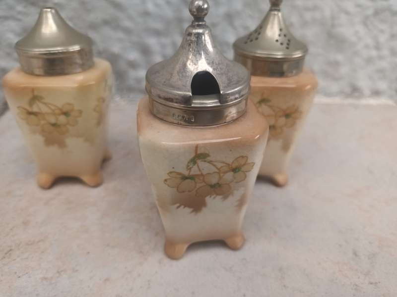 Cruet Set Salt And Pepper Shakers Condiment Mustard Pot 1930s Hanley Pottery Lancaster Ltd