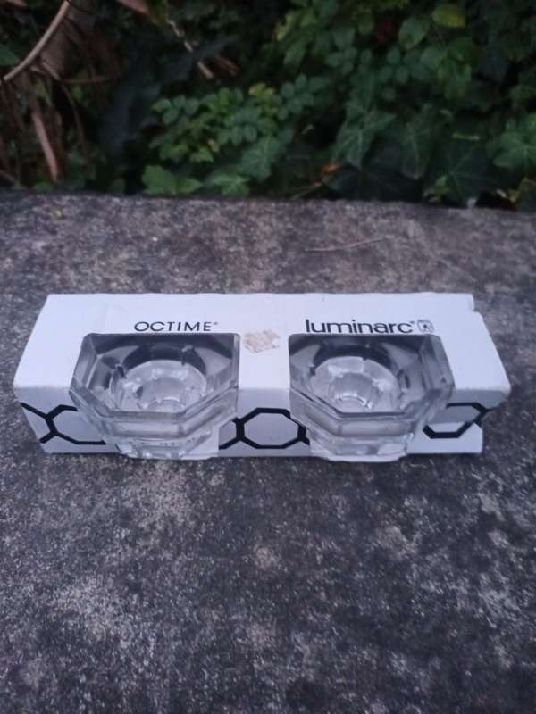 VINTAGE LUMINARC Octime Candle Holders Votive Taper 24% Lead Crystal Octagon France