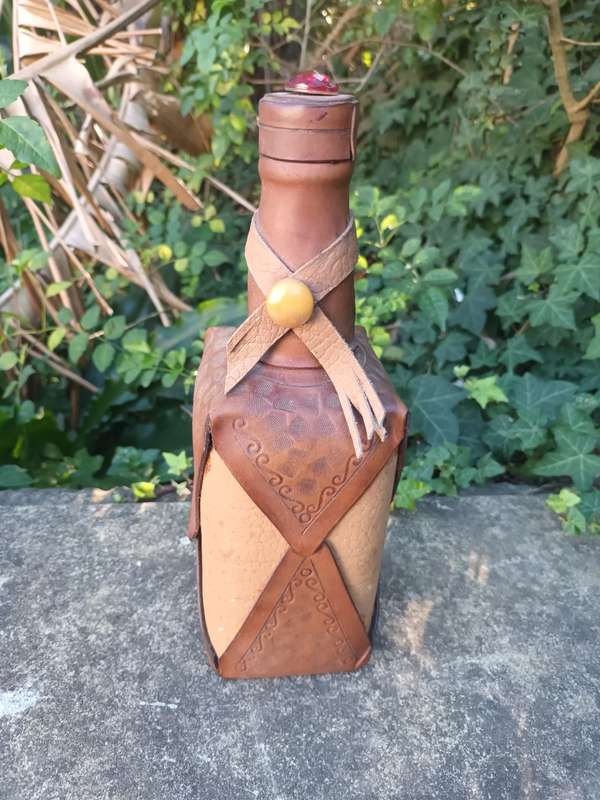 VINTAGE Hand Tooled Leather Wrapped Decanter Bottle
