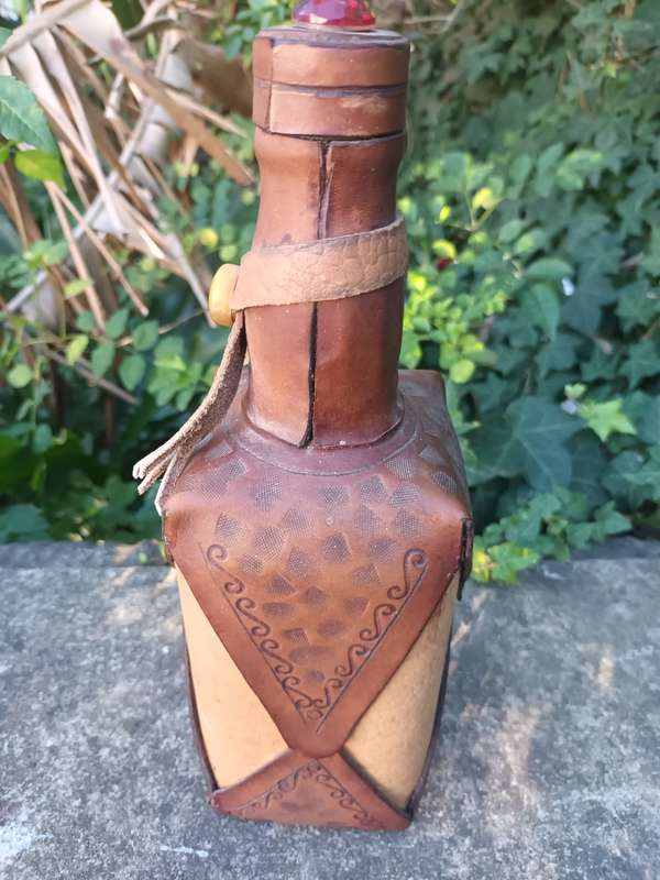 VINTAGE Hand Tooled Leather Wrapped Decanter Bottle