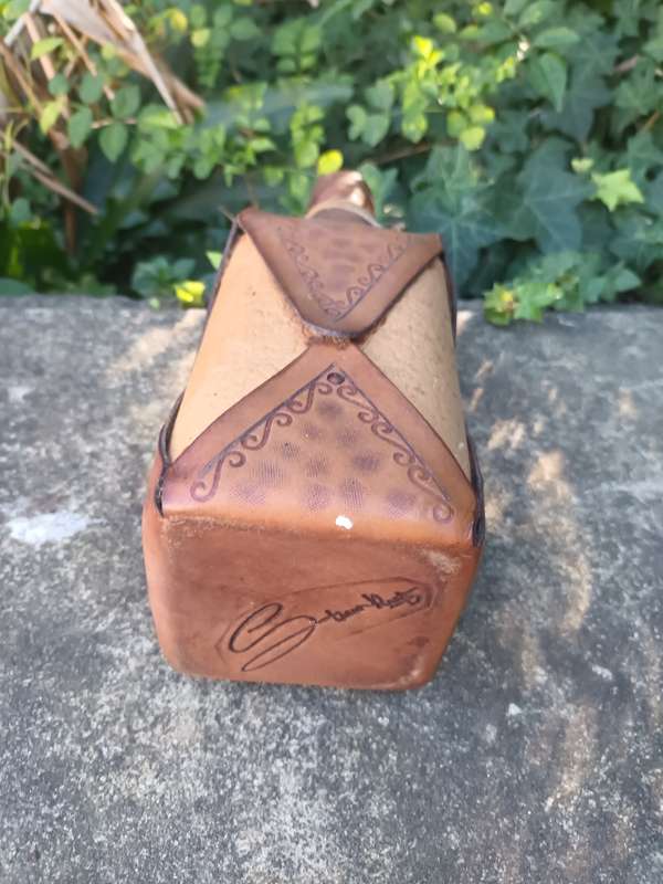 VINTAGE Hand Tooled Leather Wrapped Decanter Bottle