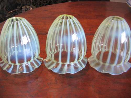 Set of three antique Vaseline Glass Lamp Shades
