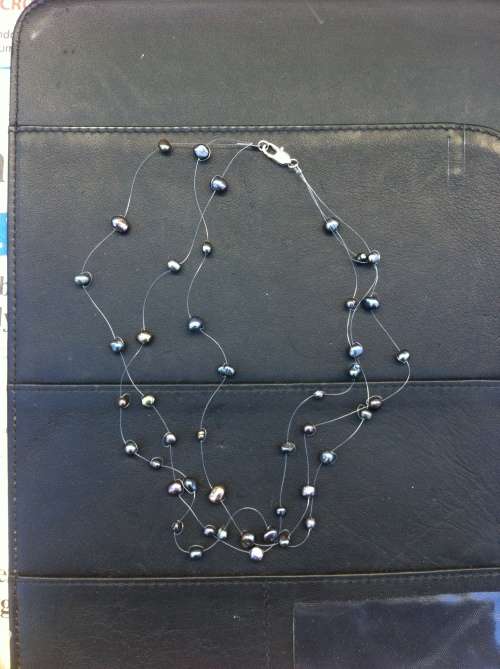 4mm - 6mm Natural Black Freshwater Baroque Pearl Stariness  18" Necklace